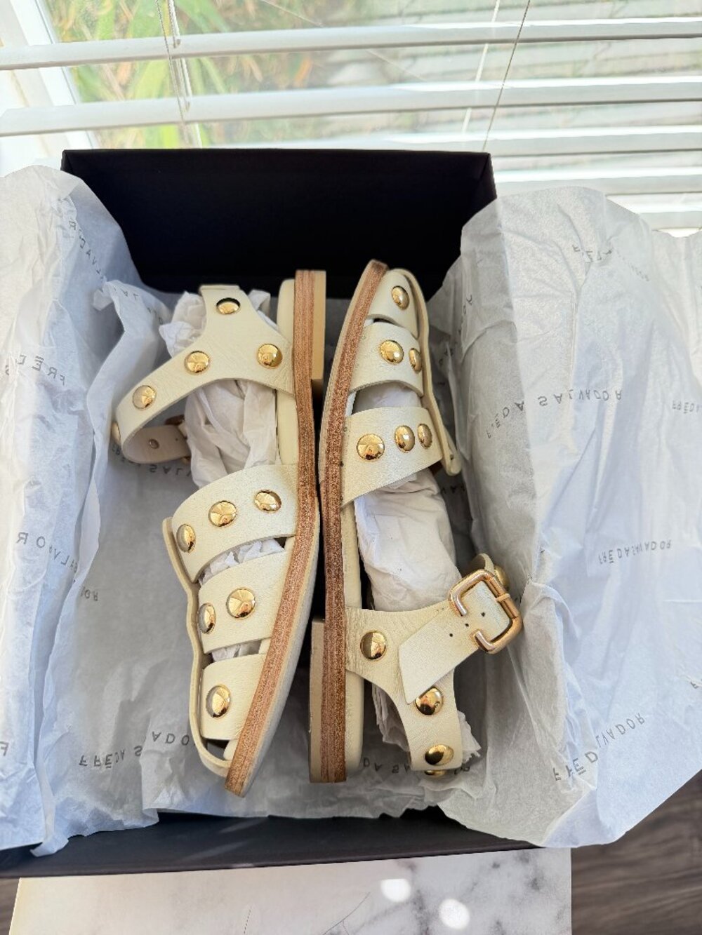 Freda Salvador White Gladiator Studded Leather Sandals - Picture 3 of 15